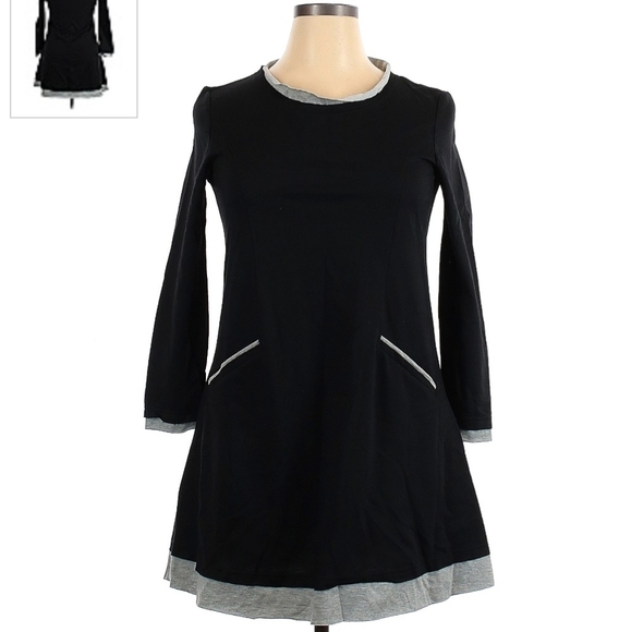 NWT Clocolor Long Sleeve Black Dress Grey Accents Women's XL Round Neck Cute EUC - Picture 1 of 7